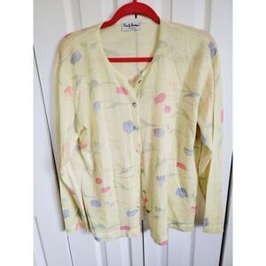 Paolo Todesco L Italian Cardigan Sweater VTG Large Made In Italy Yellow‎ "SPOTS*